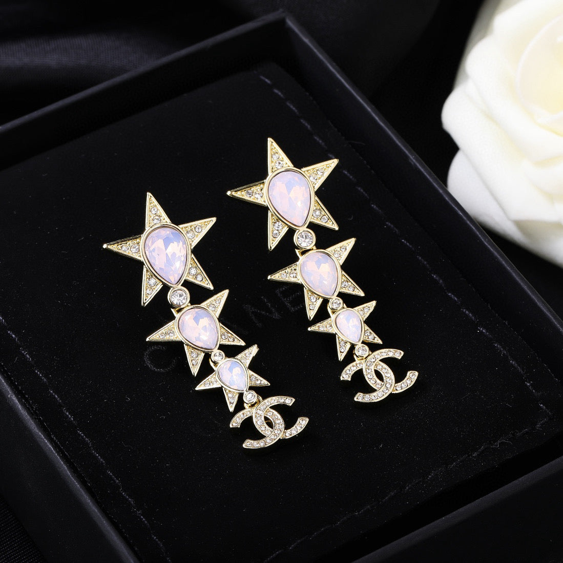 Double-C Emblem Crystal-Accent Statement Earrings – Design 030 front product view