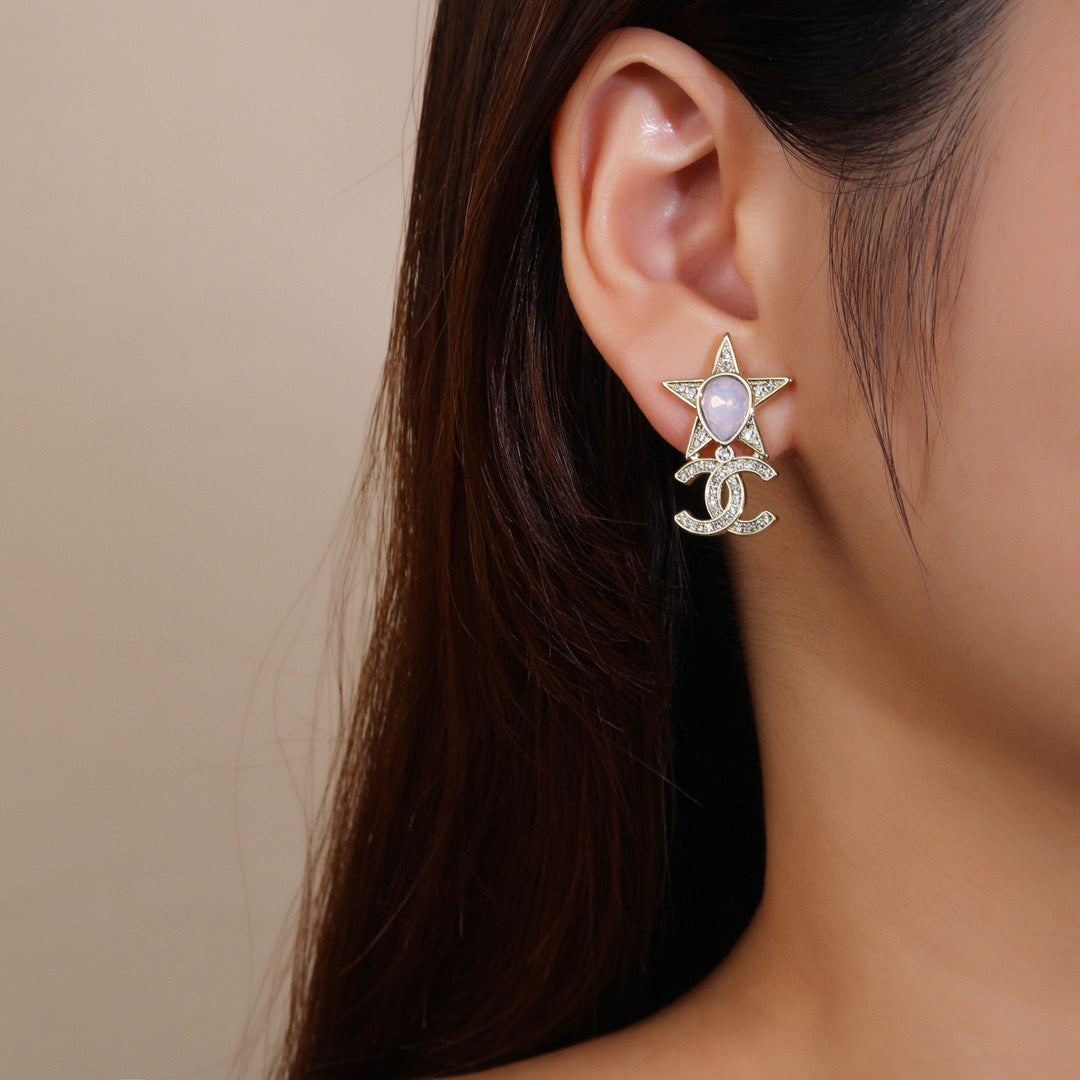 Double-C Emblem Crystal-Accent Statement Earrings – Design 029 styled product view