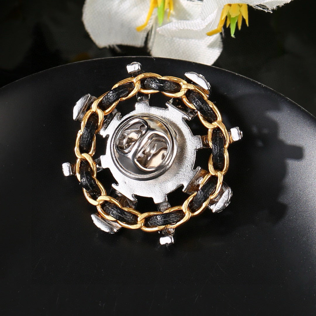 Double-C Emblem Brooch in Gold-Tone – Pearl Detail – Design 006 styled product view