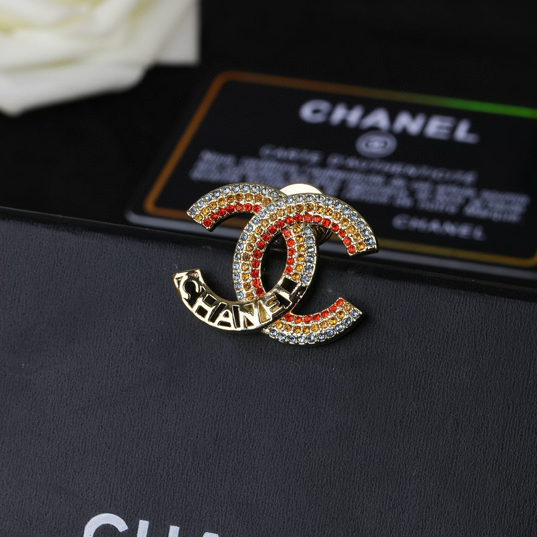 Double-C Emblem Brooch in Polished Metal-Tone – Design 056 styled product view