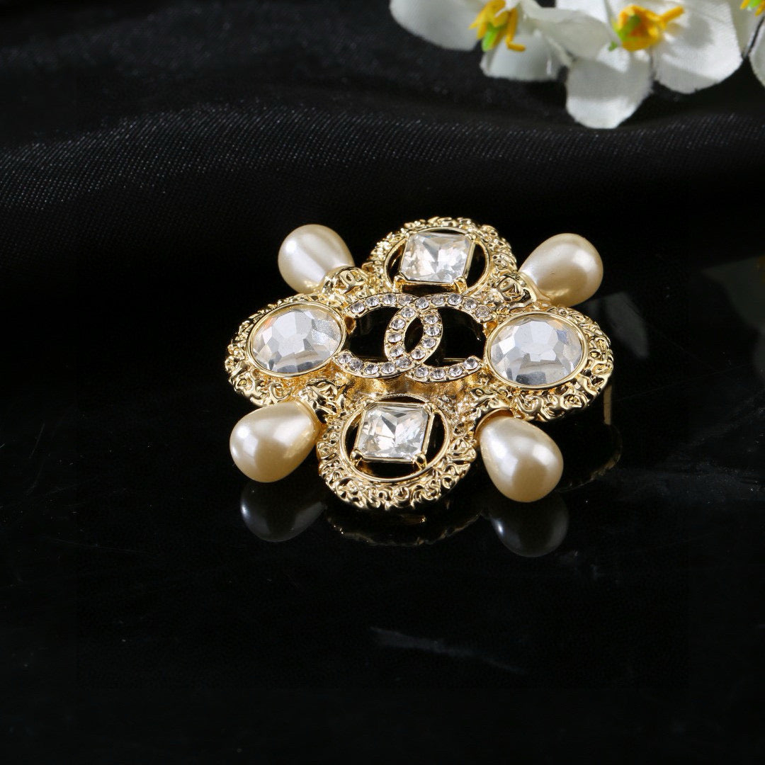 Signature Emblem Brooch in Polished Metal-Tone – Design 043 styled product view