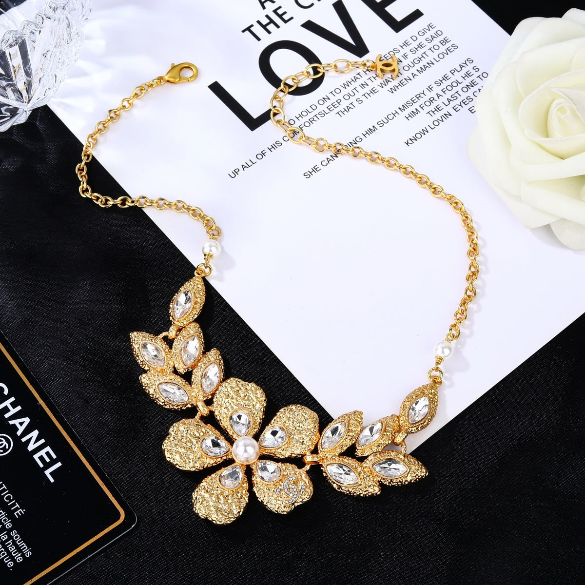 Double-C Emblem Pendant Necklace in Gold-Tone – Design 011 side detail