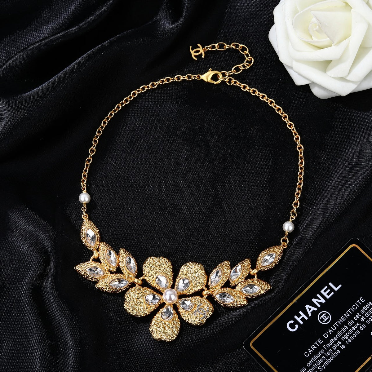 Double-C Emblem Pendant Necklace in Gold-Tone – Design 011 front product view