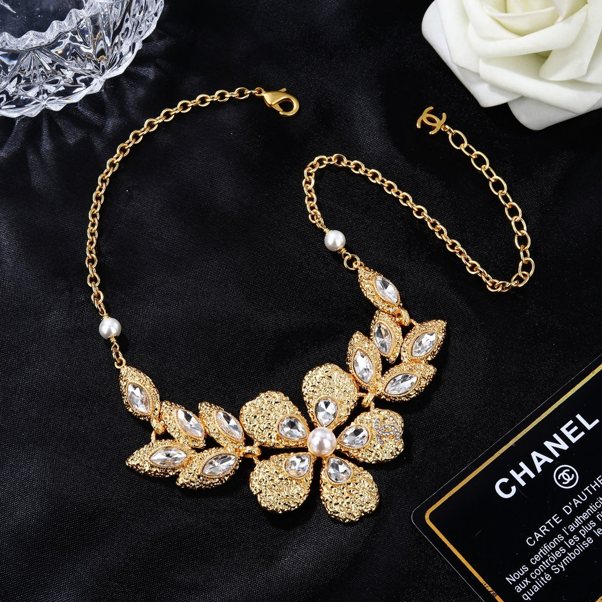 Double-C Emblem Pendant Necklace in Gold-Tone – Design 011 styled product view