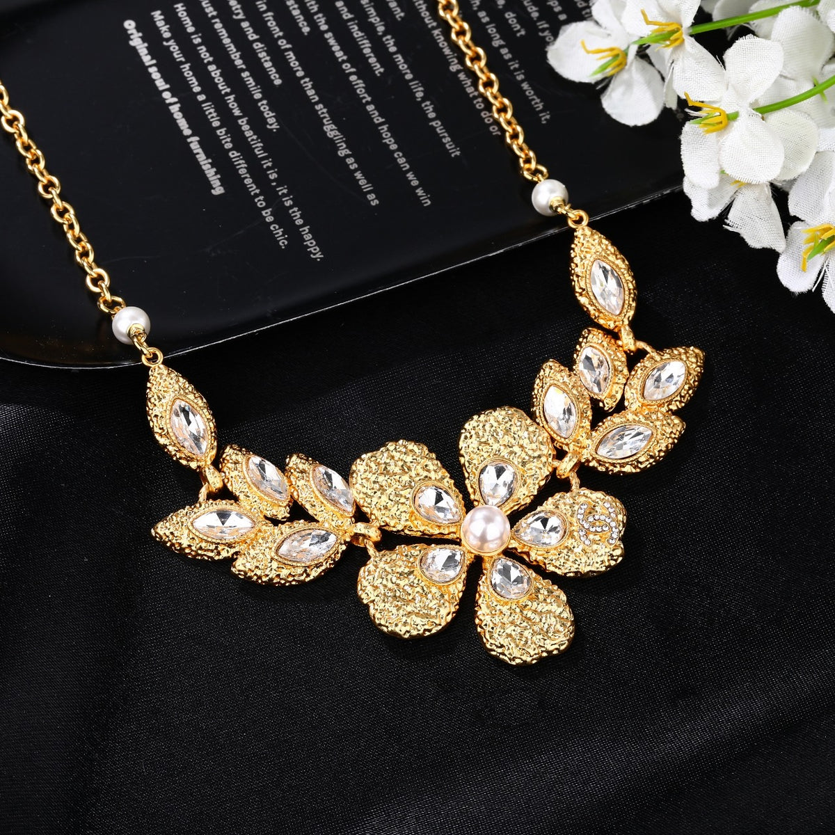Double-C Emblem Pendant Necklace in Gold-Tone – Design 011 close-up detail