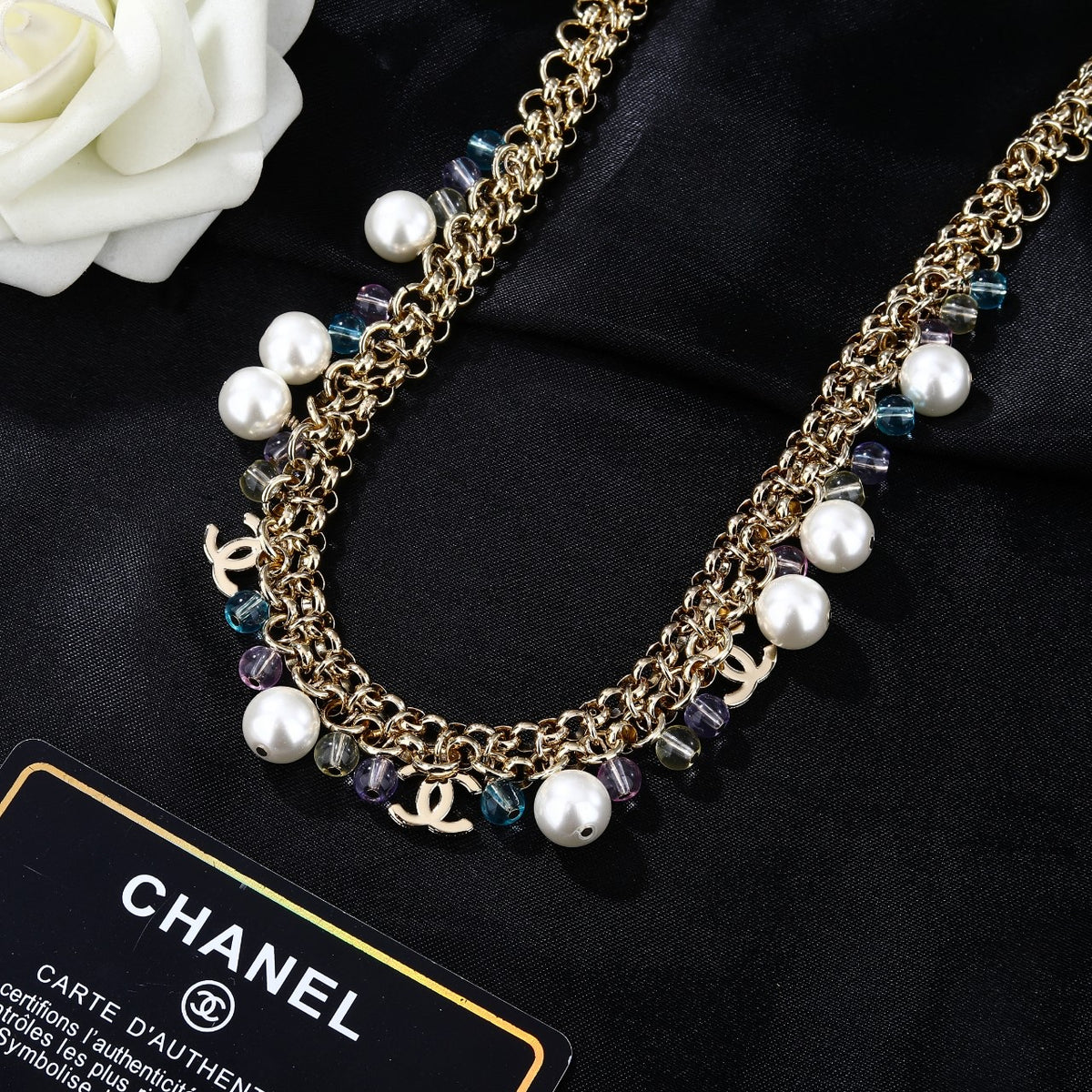 Double-C Emblem Pendant Necklace in Gold-Tone – Design 010 front product view
