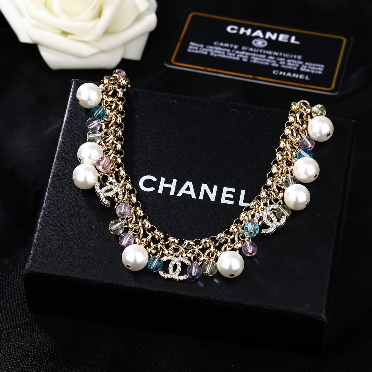 Double-C Emblem Pendant Necklace in Gold-Tone – Design 010 styled product view