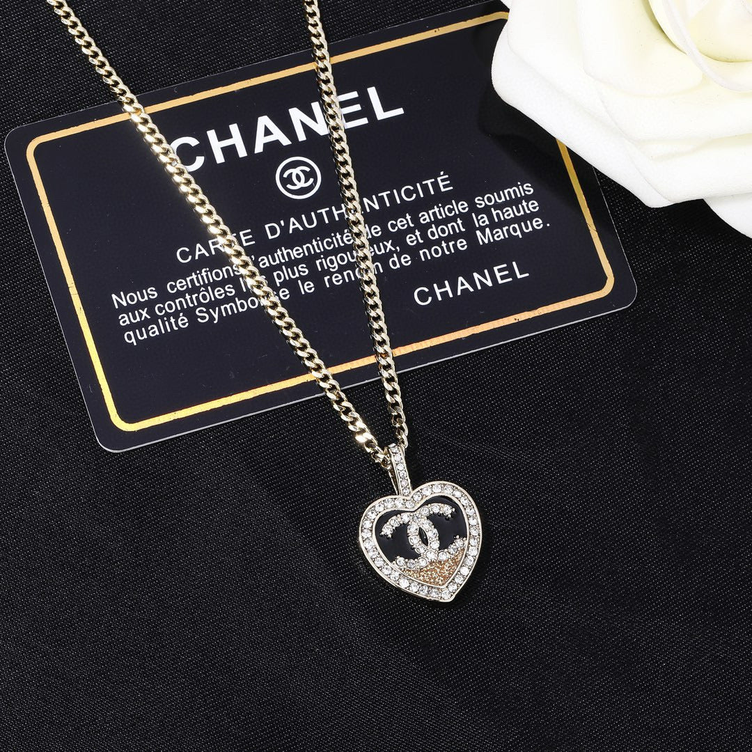 Double-C Emblem Pendant Necklace in Gold-Tone – Design 008 detail view