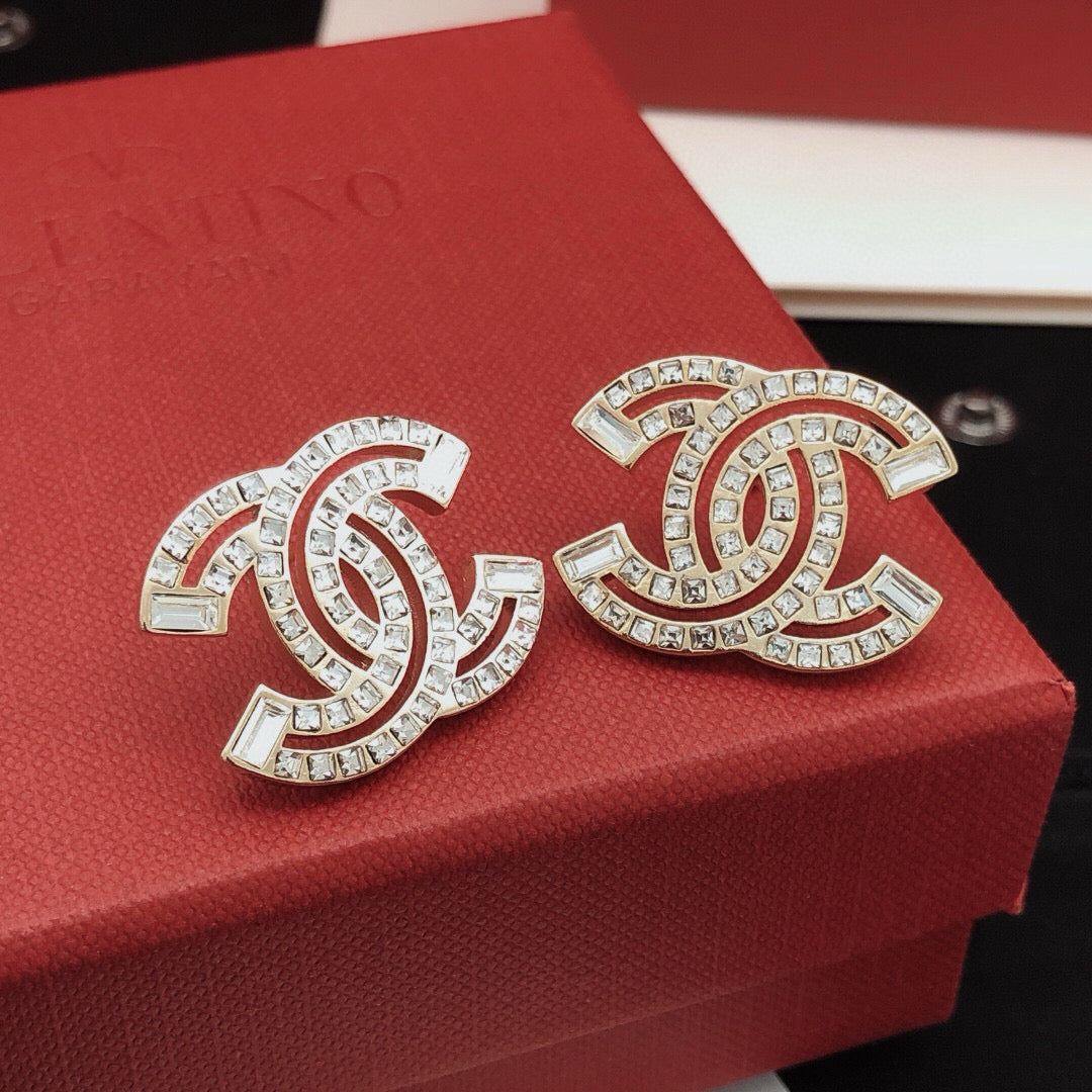 Signature Emblem Crystal-Accent Stud Earrings – Design 014 front product view