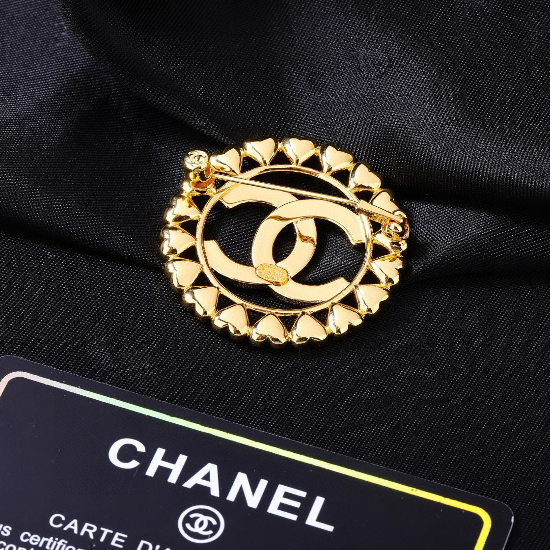 Double-C Emblem Brooch in Polished Metal-Tone – Design 060 styled product view