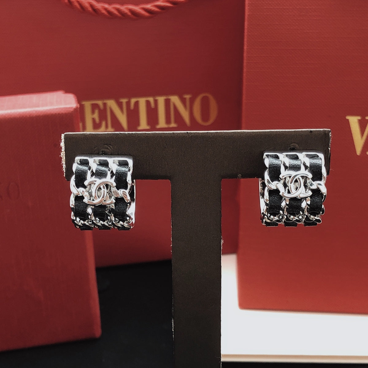 Signature Emblem Statement Earrings in Silver-Tone styled product view