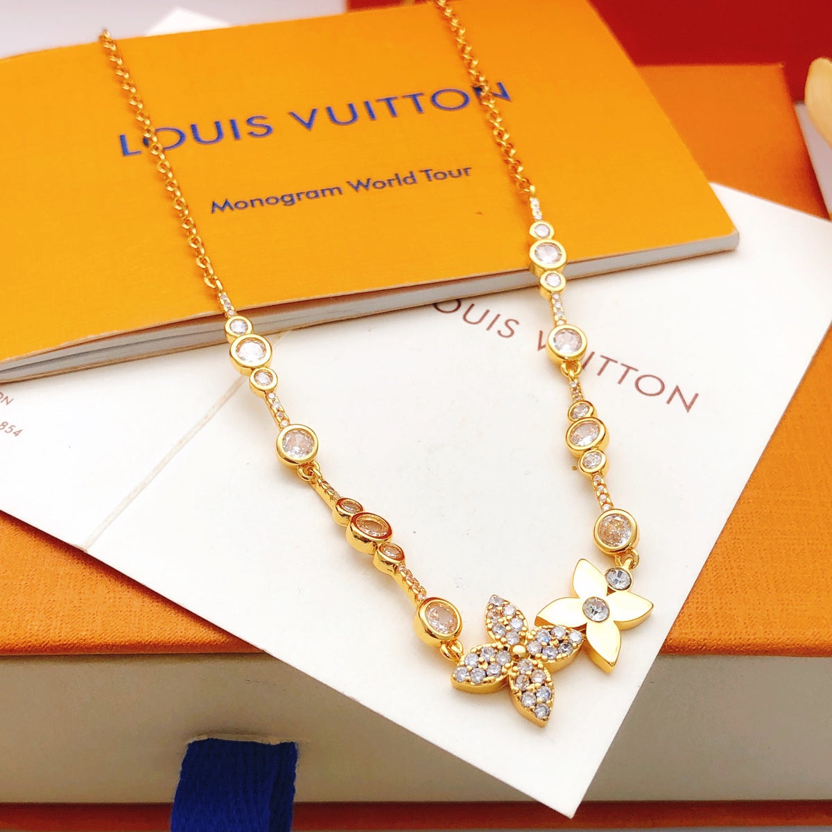 Floral Pendant Necklace in Gold-Tone – Design 002 front product view