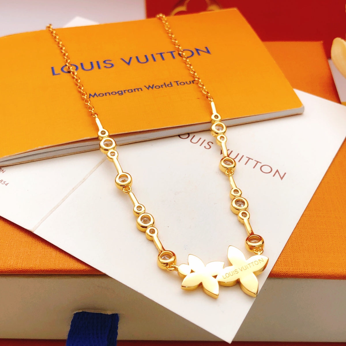 Floral Pendant Necklace in Gold-Tone – Design 002 detail view