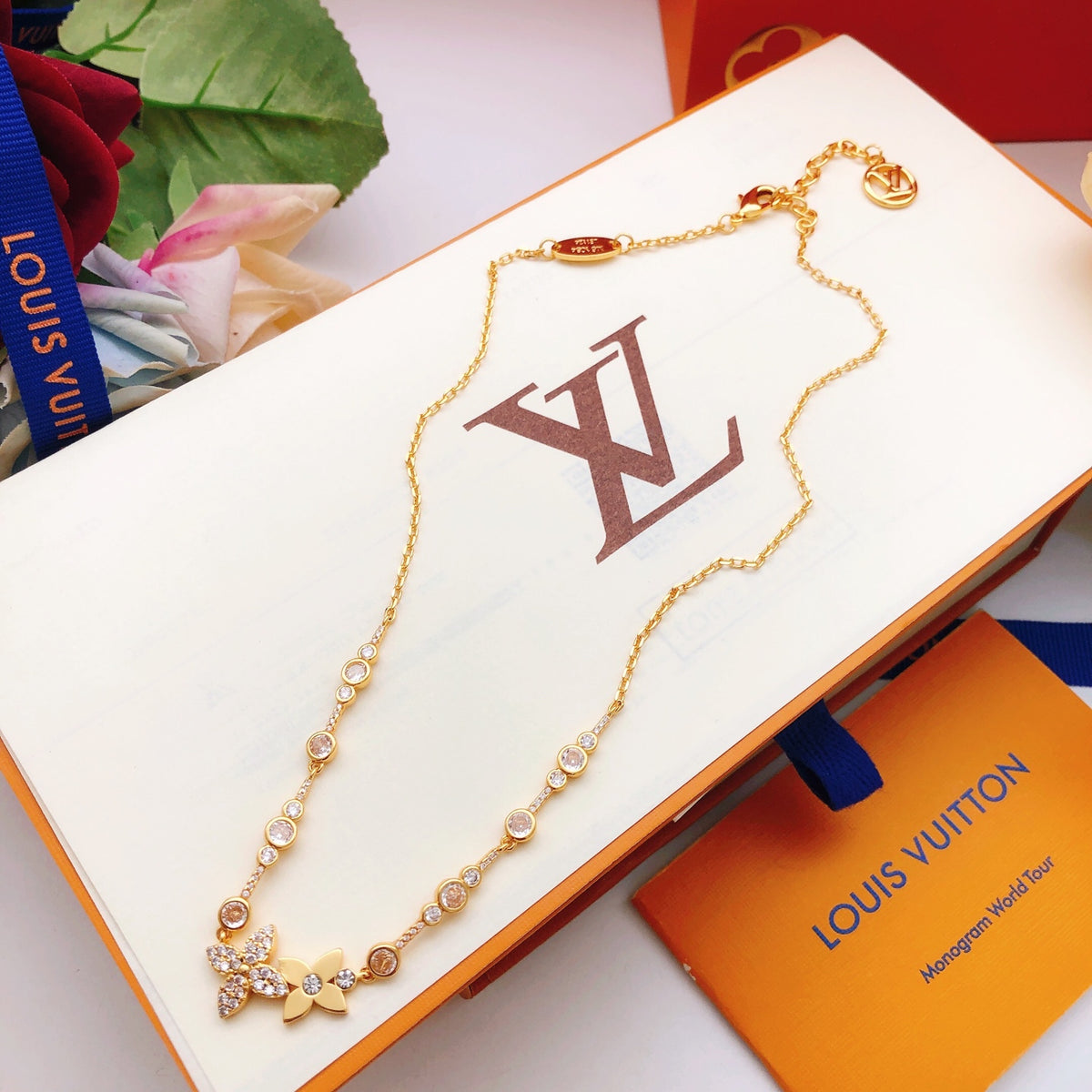 Floral Pendant Necklace in Gold-Tone – Design 002 styled product view