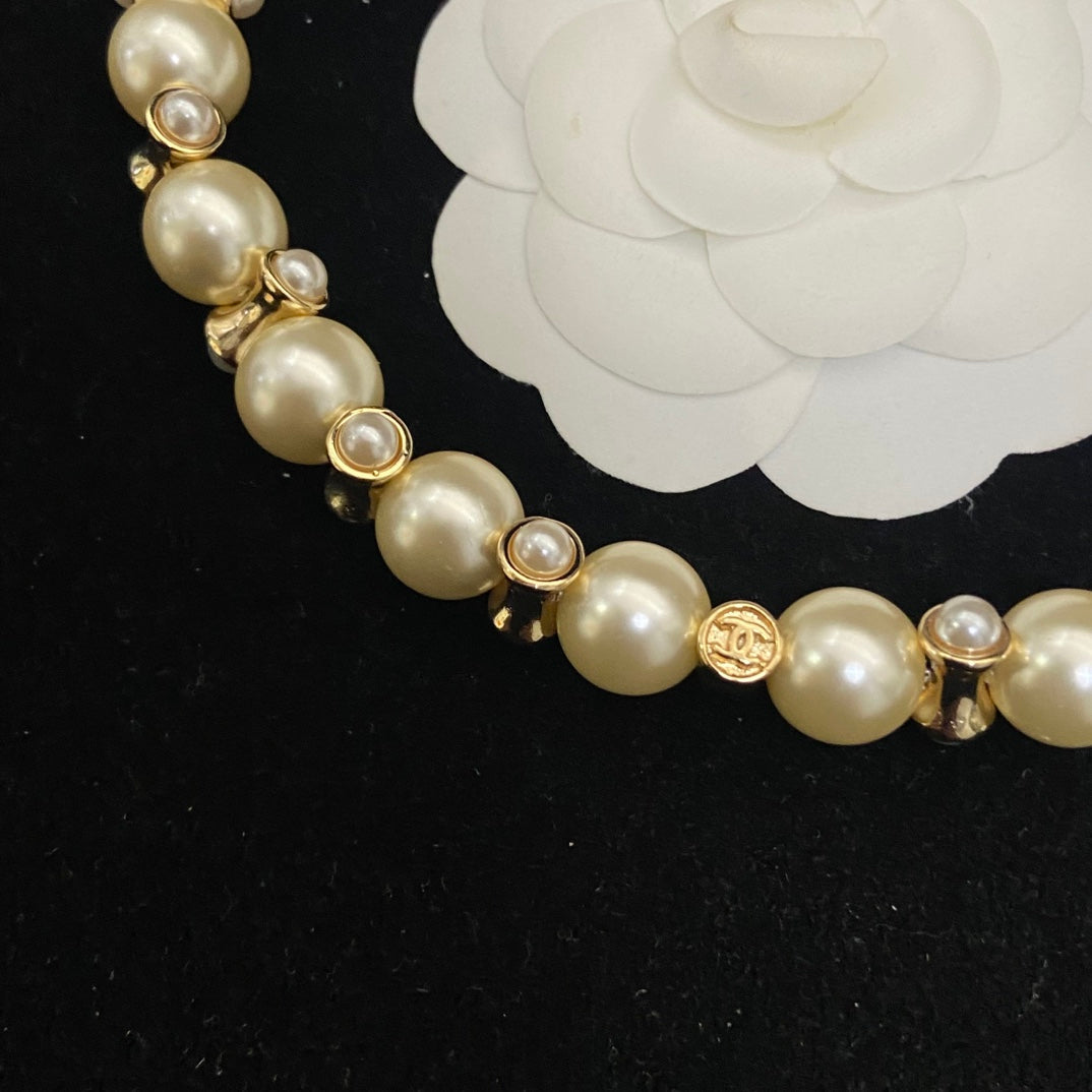 Double-C Emblem Pearl-Detail Pendant Necklace – Pearl Detail – Design 066 side detail