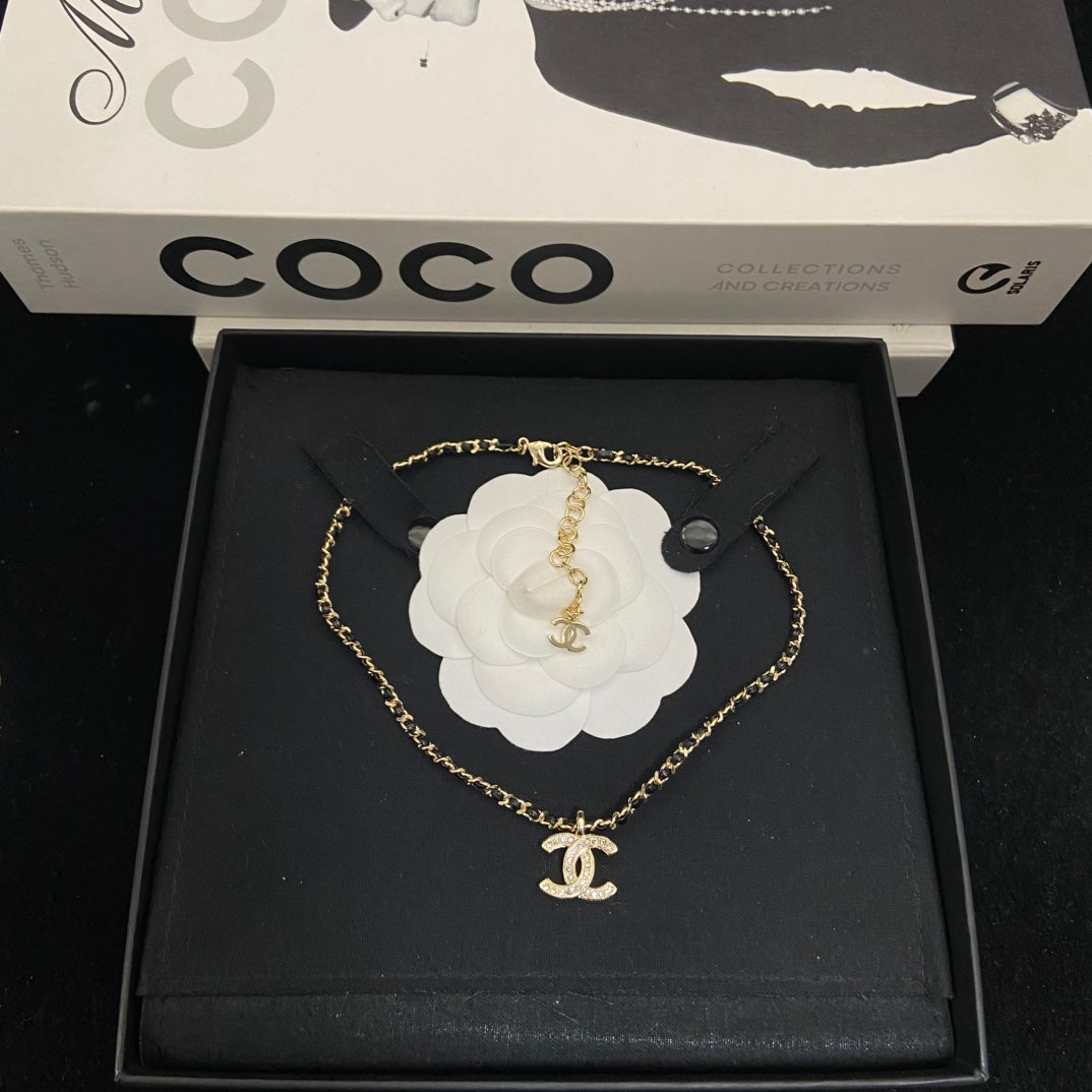 Double-C Emblem Pendant Necklace in Polished Metal-Tone – Design 037 main product view