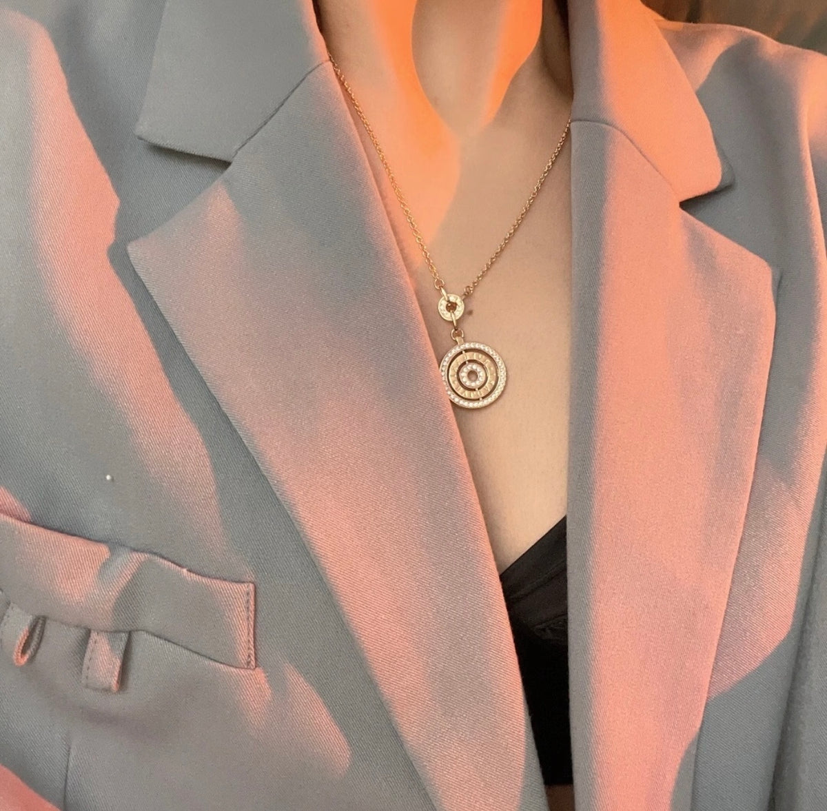 Geometric Emblem Pendant Necklace in Rose-Gold-Tone – Rose Gold Detail – Design 003 front product view