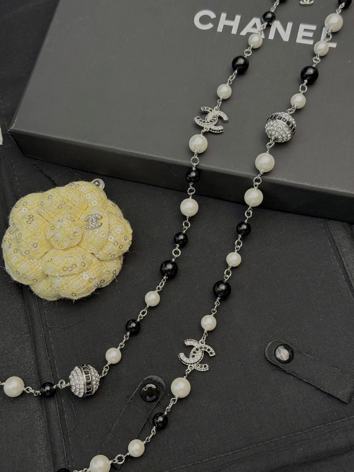 Double-C Emblem Pearl-Detail Pendant Necklace – Pearl Detail – Design 017 main product view