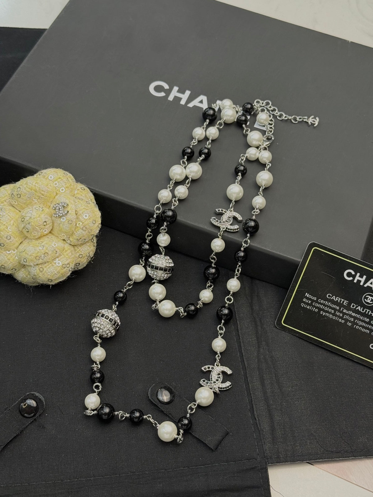 Double-C Emblem Pearl-Detail Pendant Necklace – Pearl Detail – Design 017 main product view