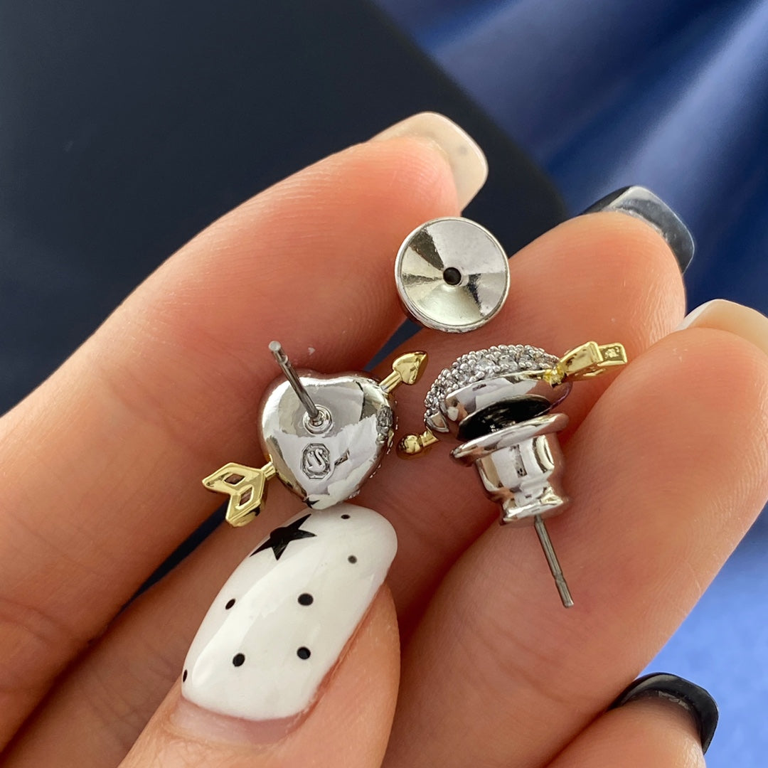 Heart Stud Earrings in Polished Metal-Tone side detail