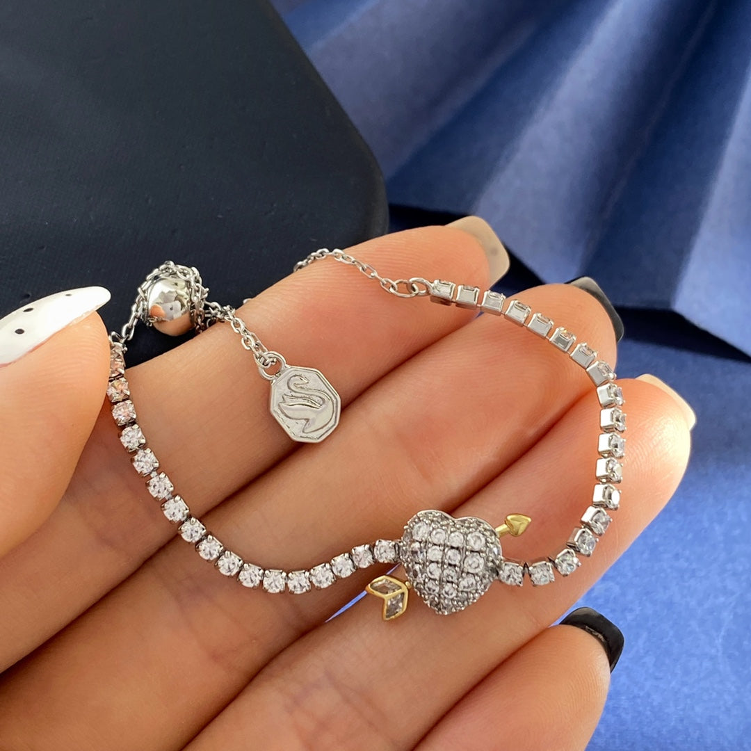 Heart Adjustable Bracelet in Polished Metal-Tone side detail