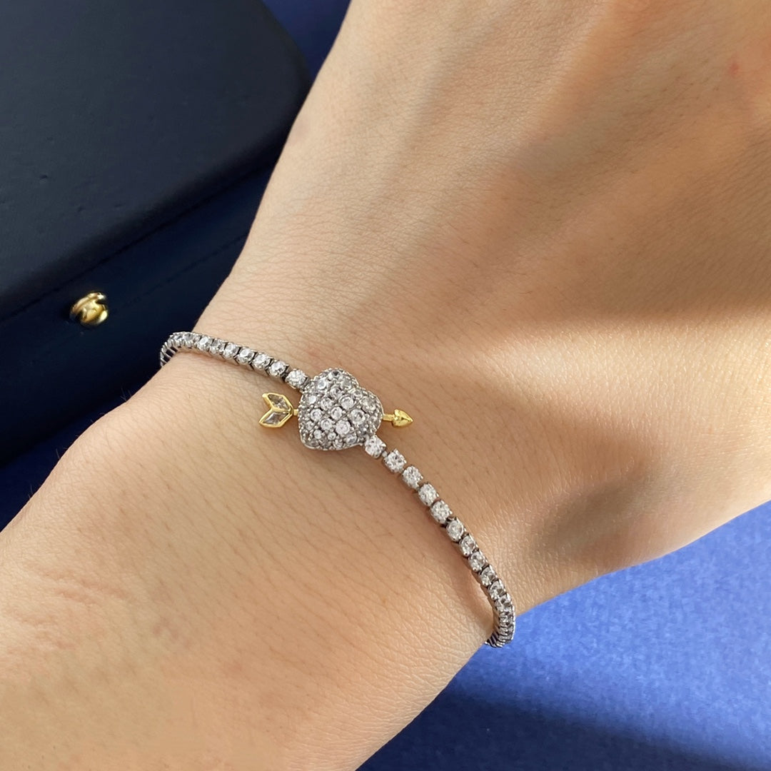 Heart Adjustable Bracelet in Polished Metal-Tone front product view