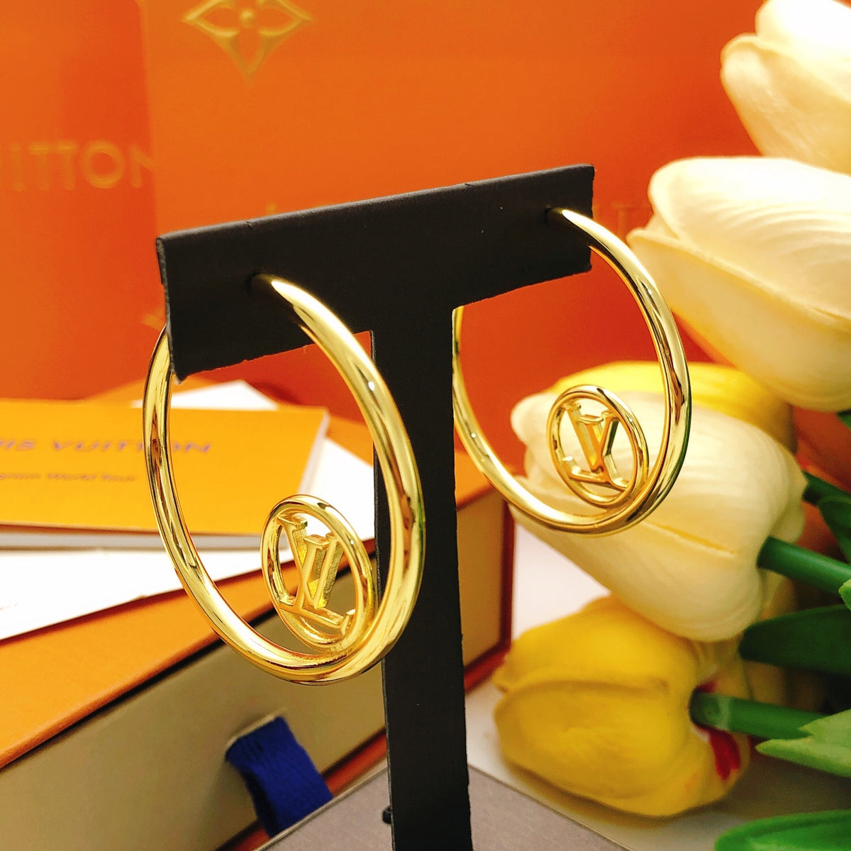 Round Statement Earrings in Gold-Tone – Design 002 close-up detail