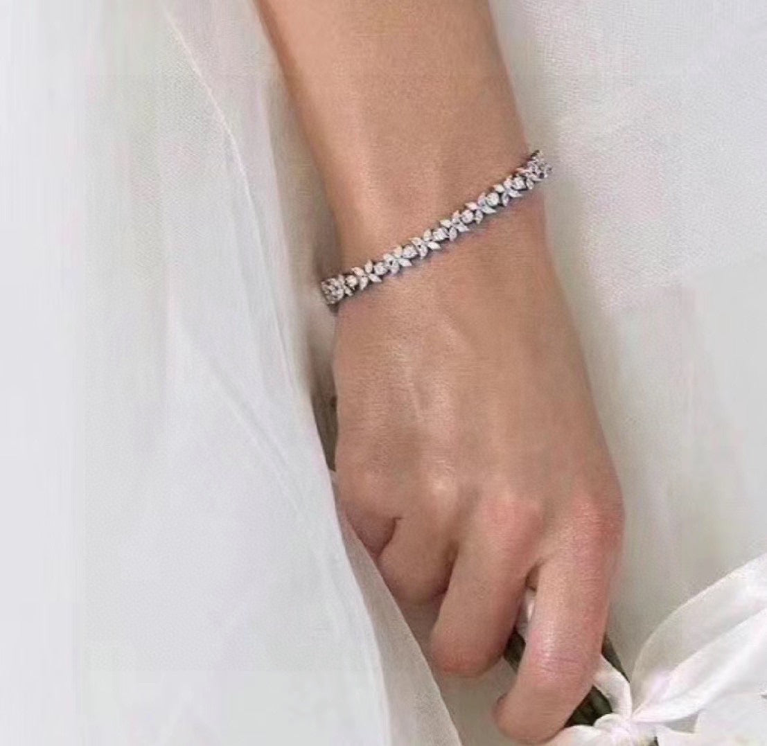 Floral Bracelet in Polished Metal-Tone – Crystal Detail – Design 04 styled product view