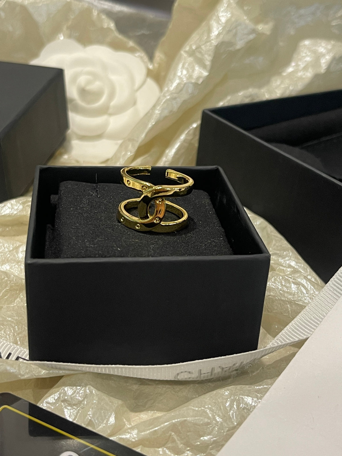 Double-C Emblem Statement Ring in Polished Metal-Tone – Design 005 main product view