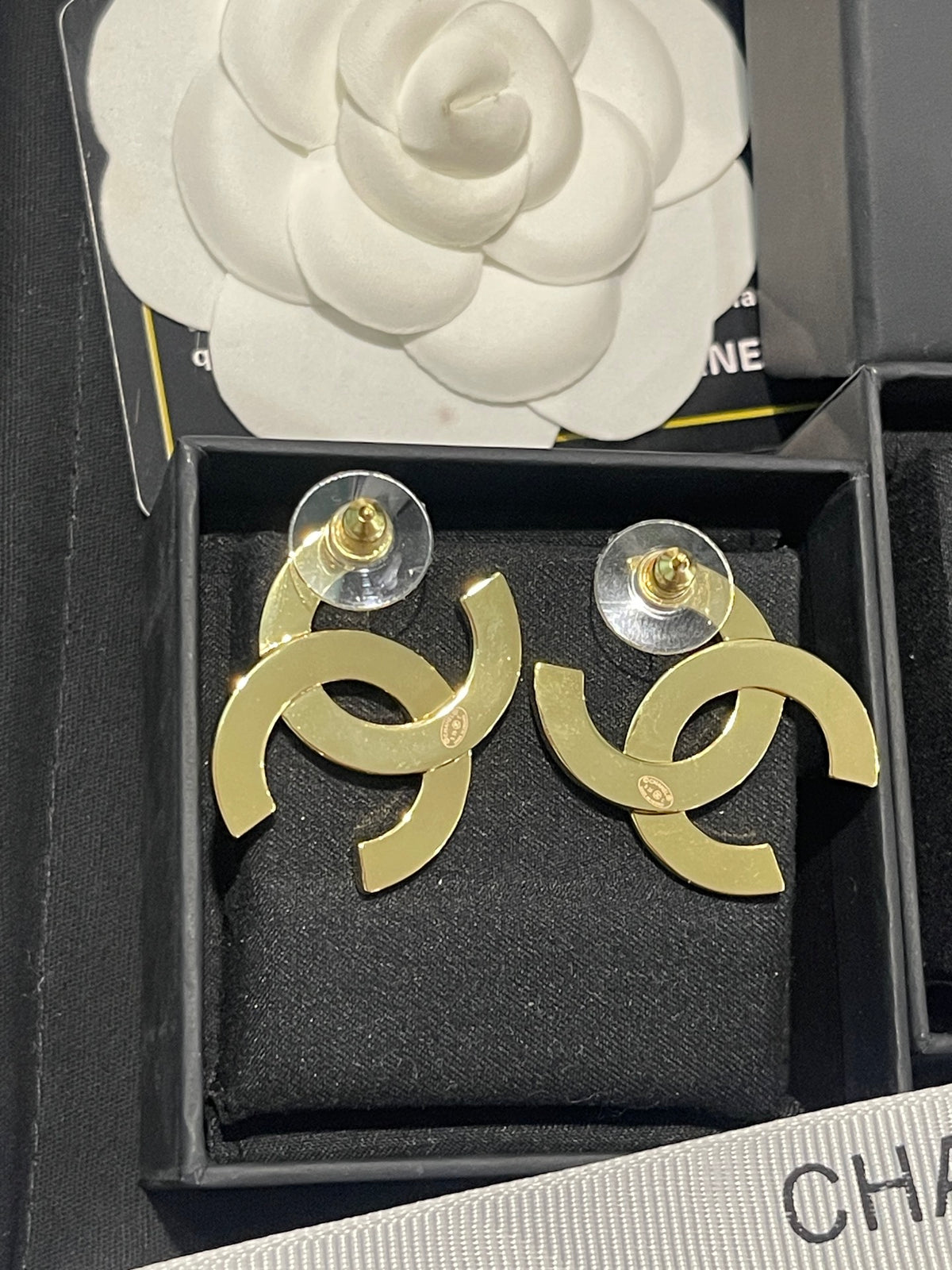 Double-C Emblem Stud Earrings in Gold-Tone – Design 023 styled product view