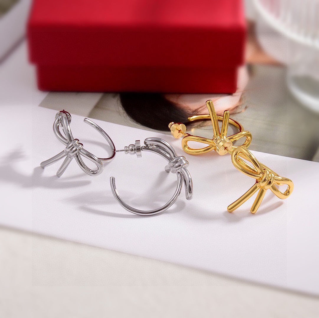 Bow Stud Earrings in Polished Metal-Tone – Design 01 main product view
