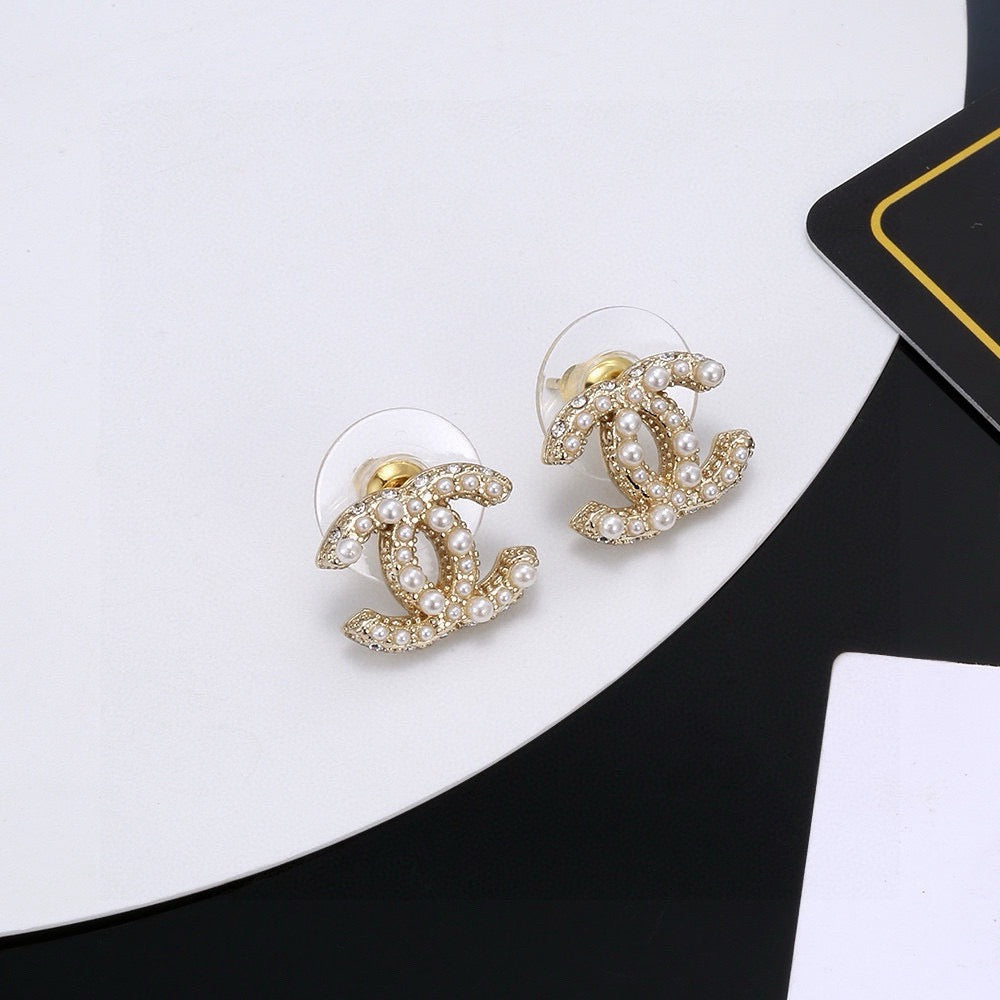 Signature Emblem Stud Earrings in Silver-Tone – Design 016 main product view