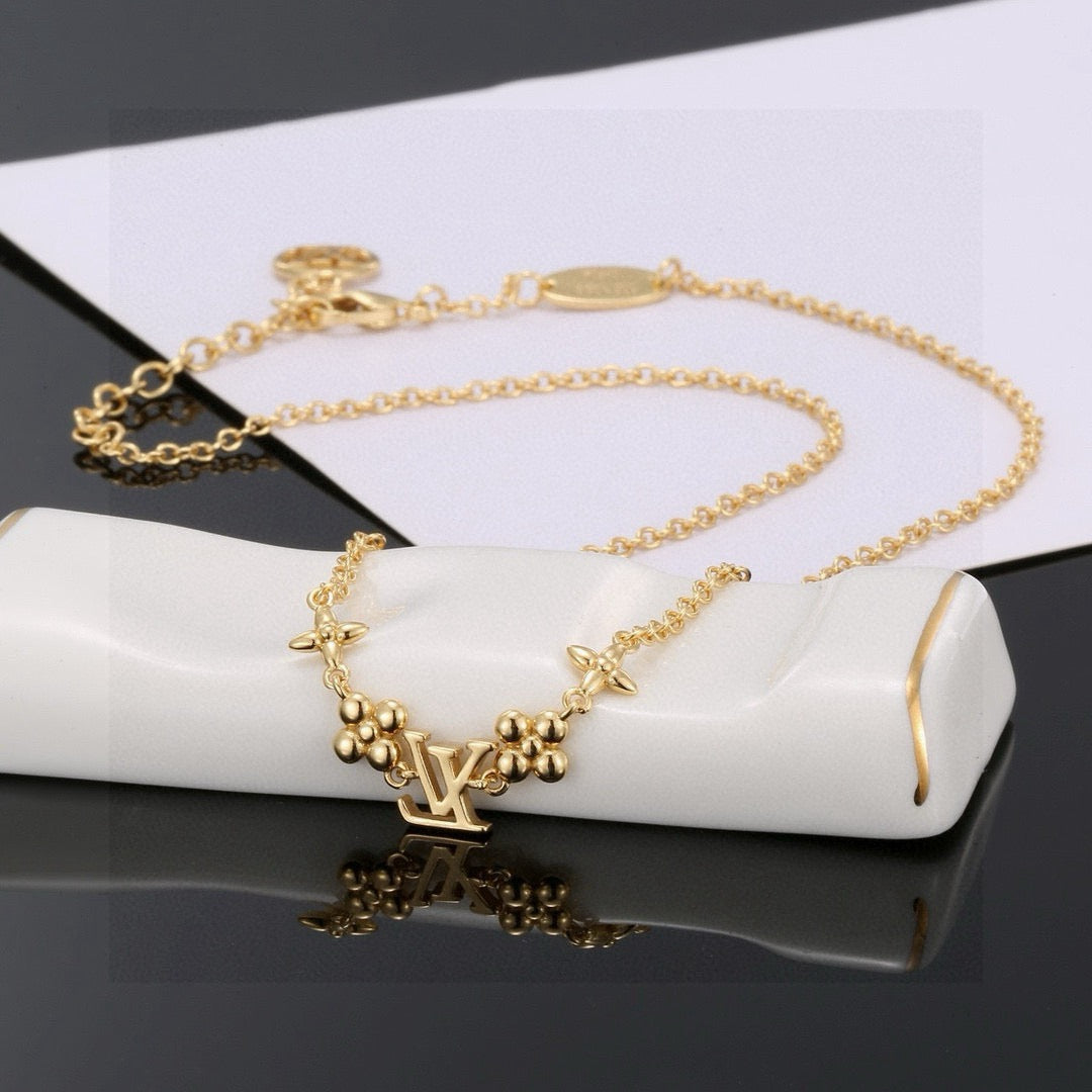 Letter Emblem Pendant Necklace in Polished Metal-Tone – Design 011 side detail
