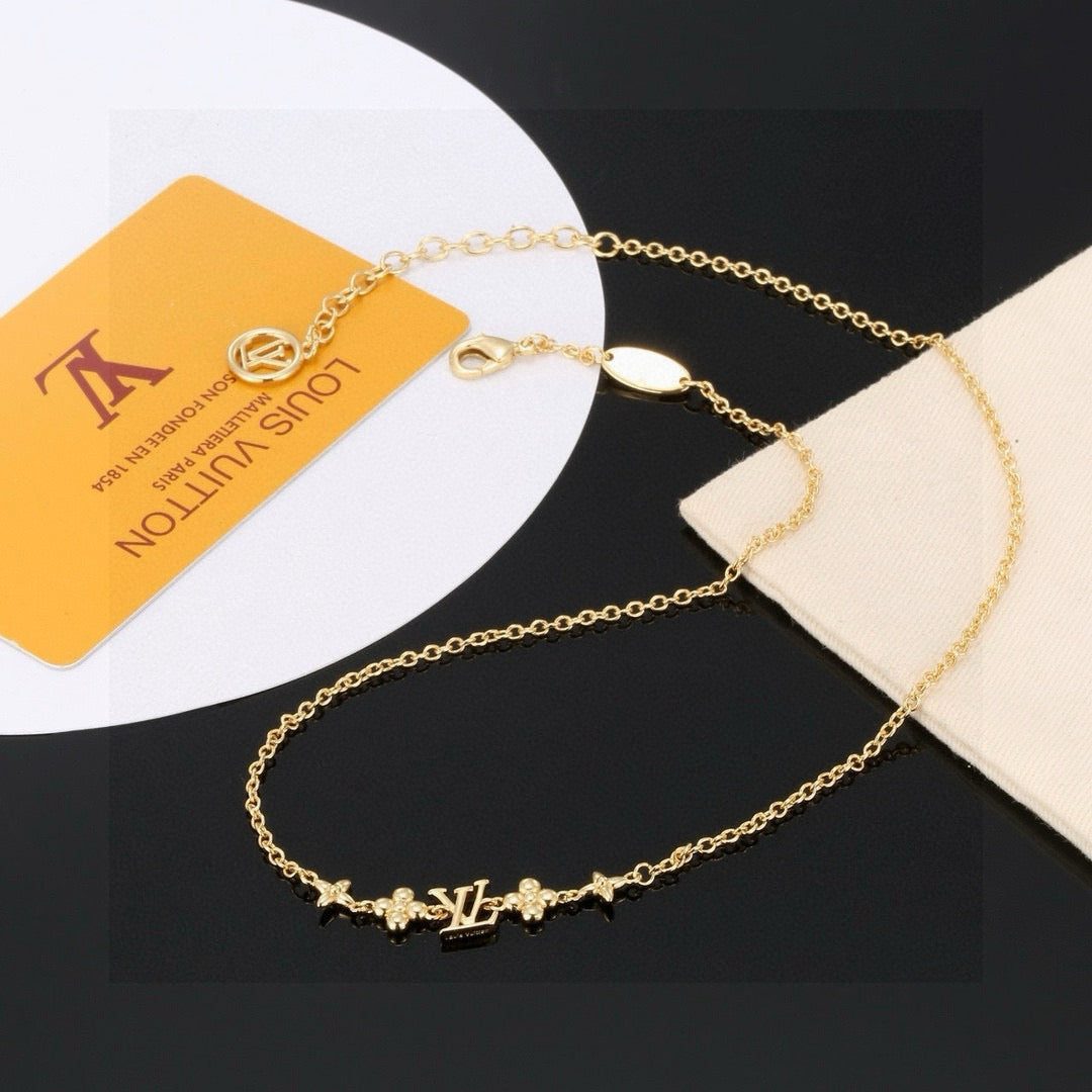 Letter Emblem Pendant Necklace in Polished Metal-Tone – Design 011 main product view