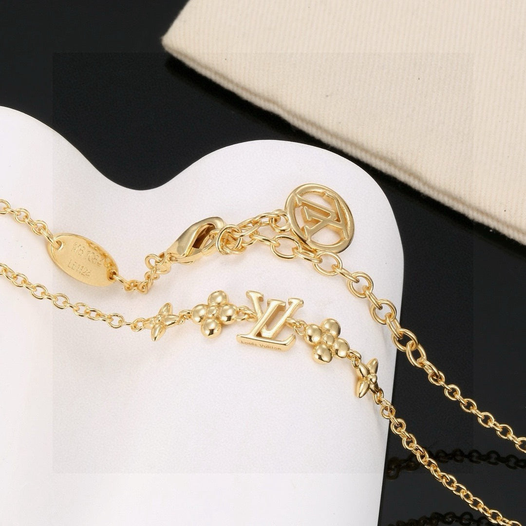 Letter Emblem Pendant Necklace in Polished Metal-Tone – Design 011 front product view