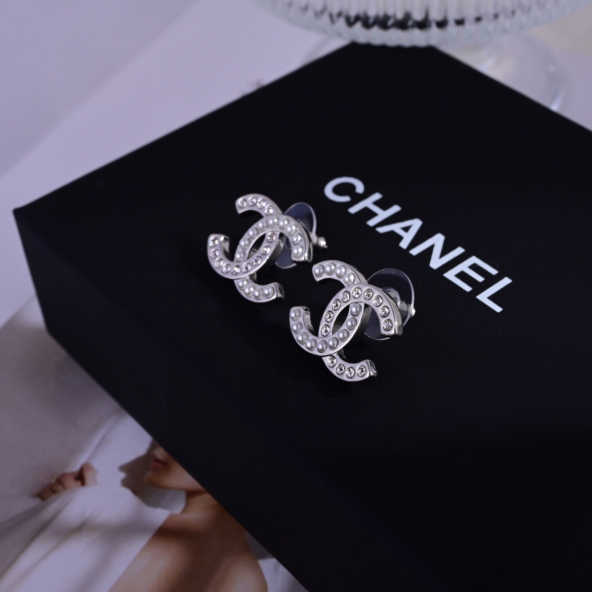 Signature Emblem Stud Earrings in Polished Metal-Tone – Design 010 front product view