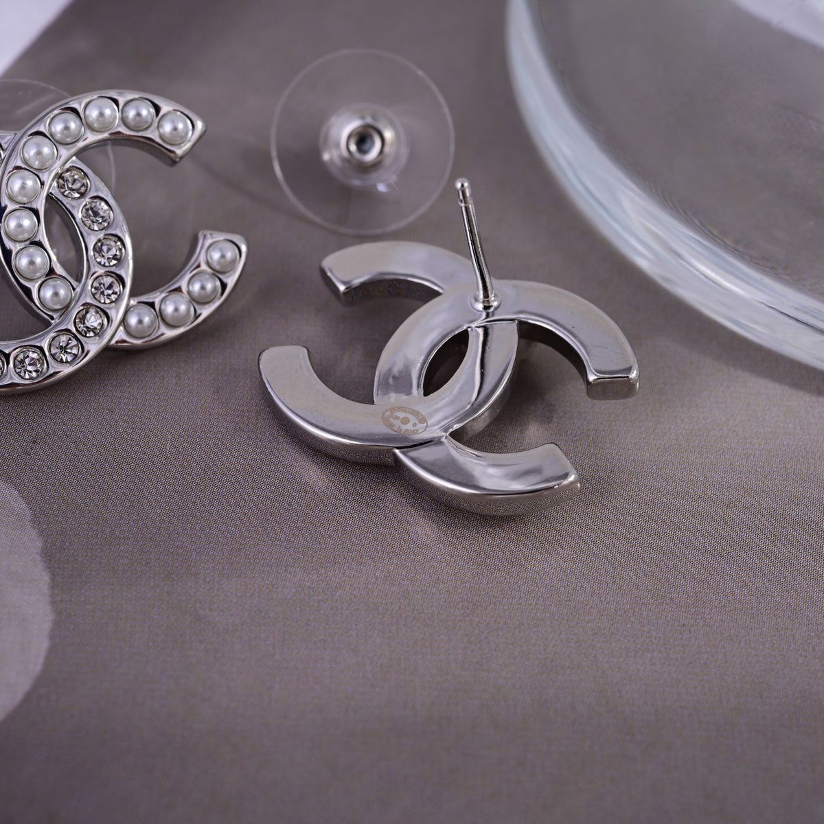 Signature Emblem Stud Earrings in Polished Metal-Tone – Design 031 detail view