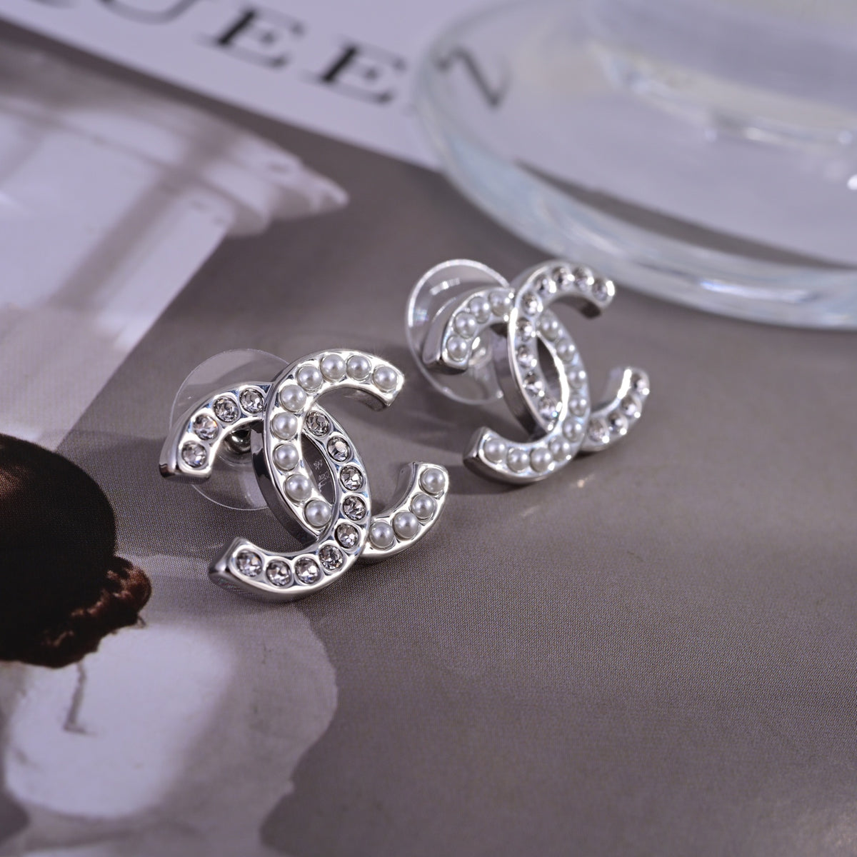 Signature Emblem Stud Earrings in Polished Metal-Tone – Design 010 side detail
