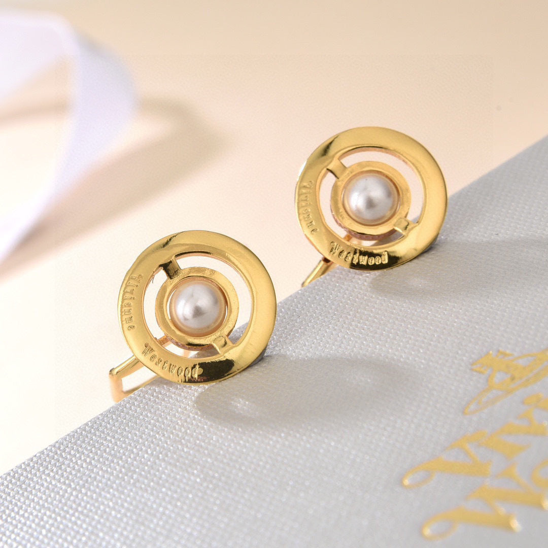 Orb Stud Earrings in Polished Metal-Tone – Design 010 front product view