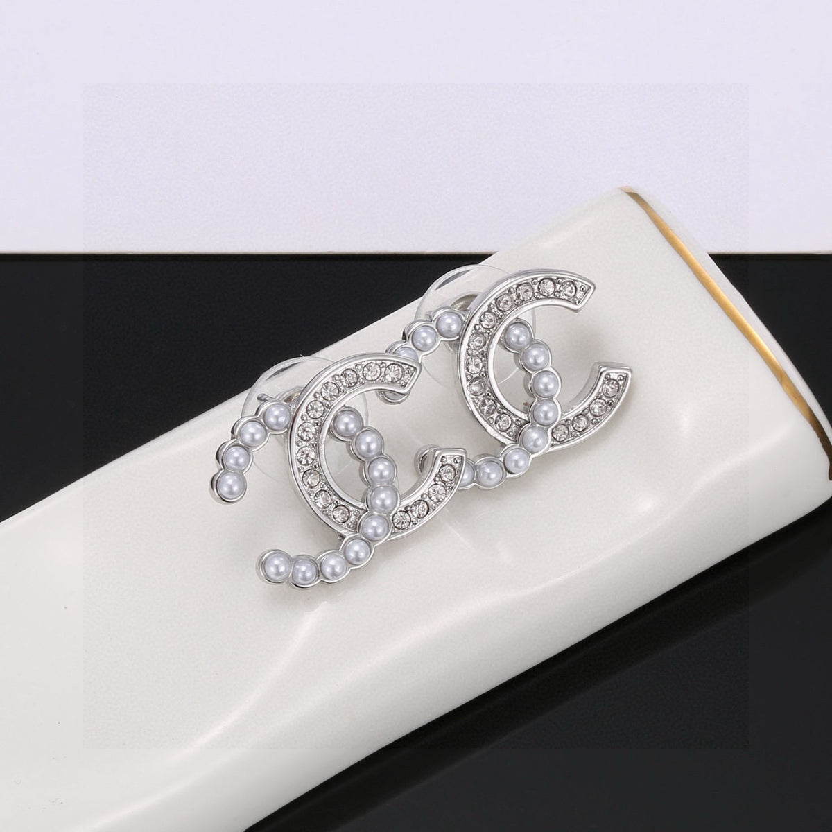 Signature Emblem Stud Earrings in Polished Metal-Tone – Design 008 main product view