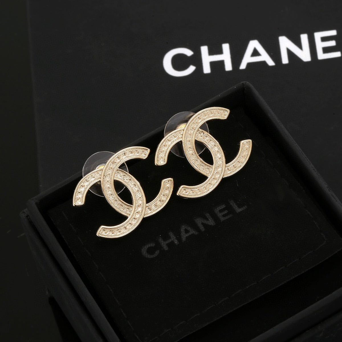Signature Emblem Stud Earrings in Silver-Tone – Design 003 front product view