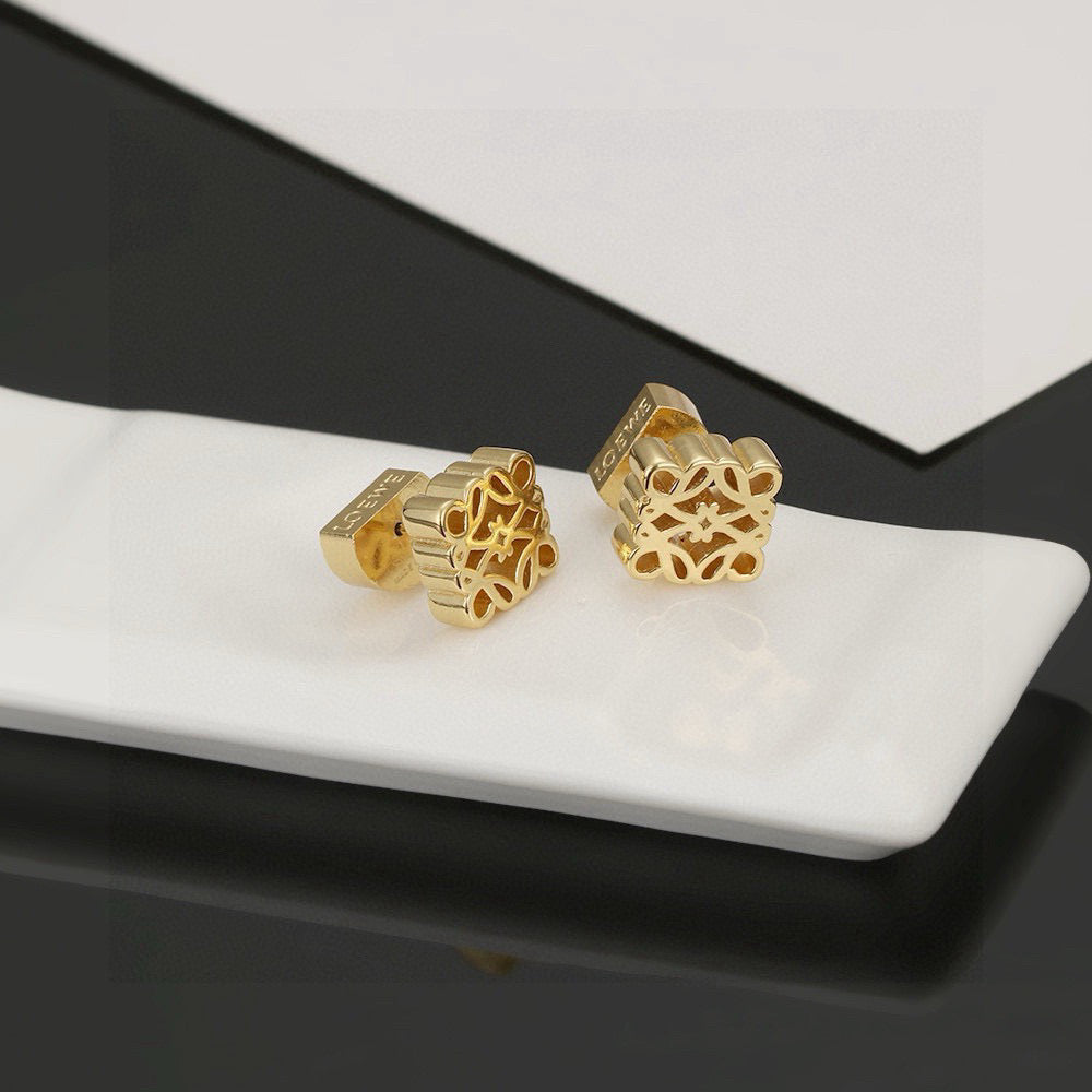 Floral Motif Stud Earrings in Polished Metal-Tone – Design 01 styled view