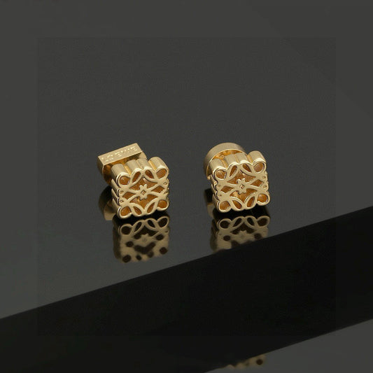 Floral Motif Stud Earrings in Polished Metal-Tone – Design 01 main product view