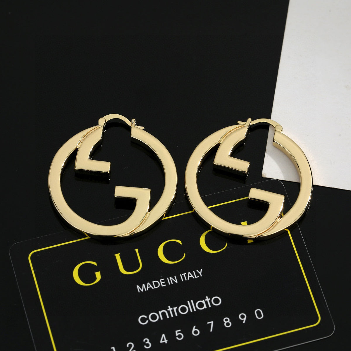 Geometric Emblem Stud Earrings in Polished Metal-Tone – Design 014 front product view