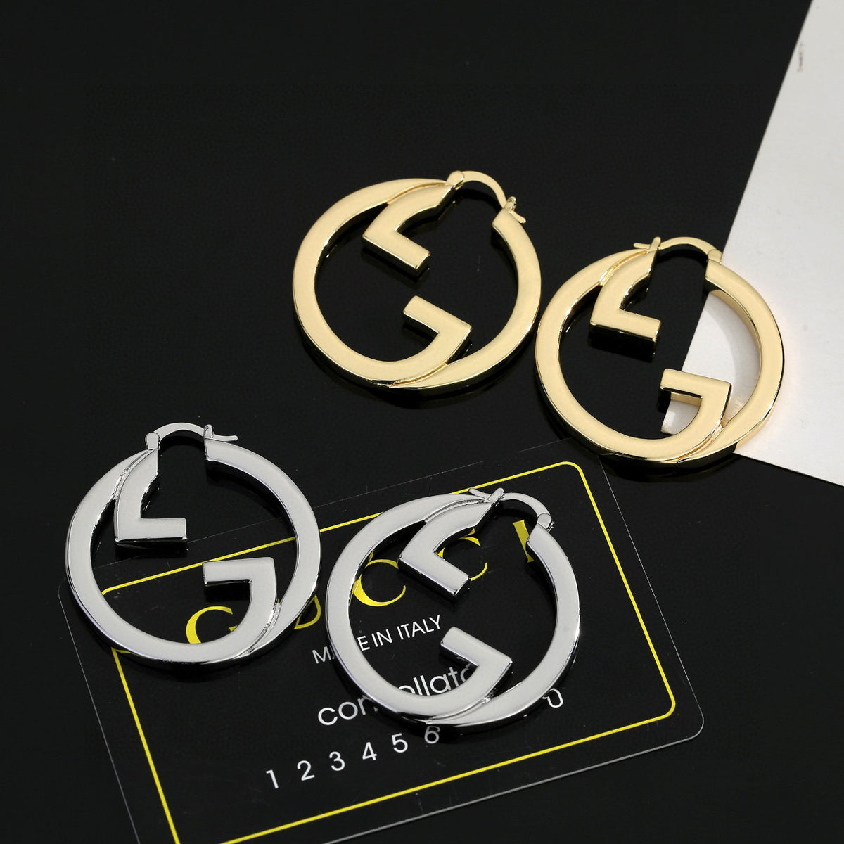 Geometric Emblem Stud Earrings in Polished Metal-Tone – Design 014 main product view