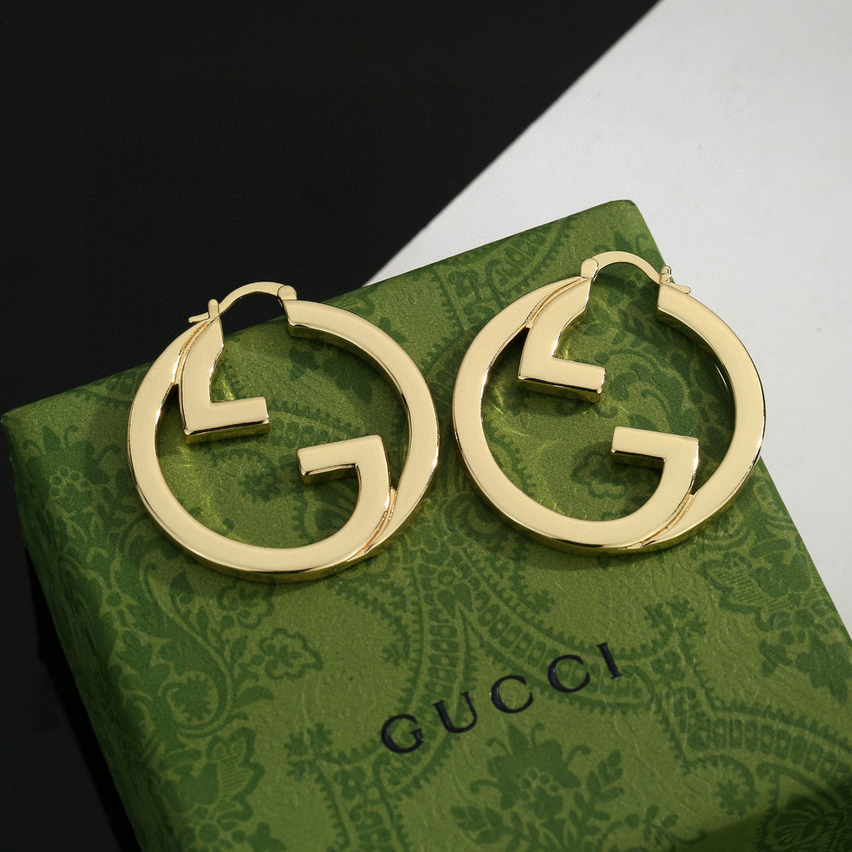 Geometric Emblem Stud Earrings in Polished Metal-Tone – Design 014 detail view