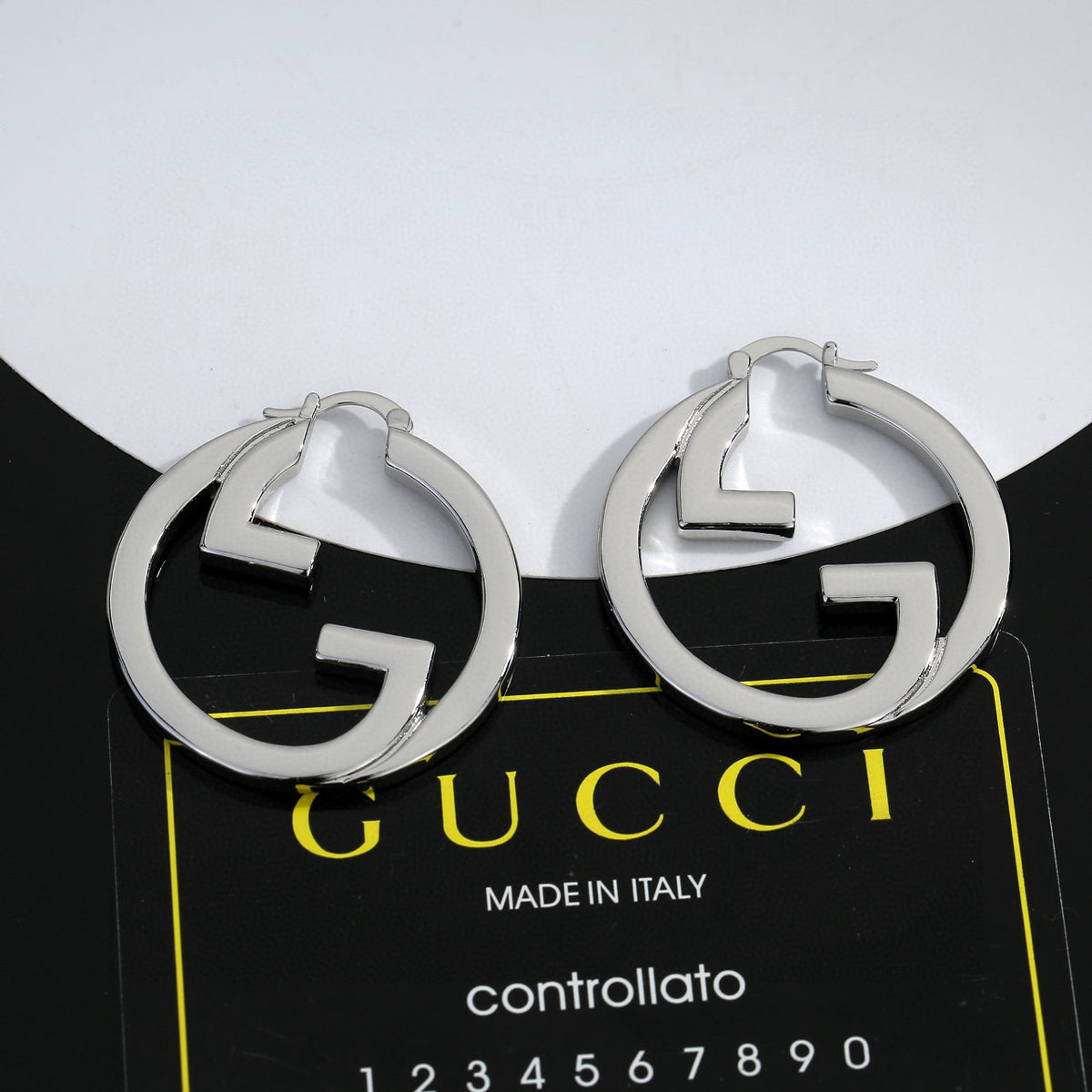 Geometric Emblem Stud Earrings in Polished Metal-Tone – Design 014 styled product view