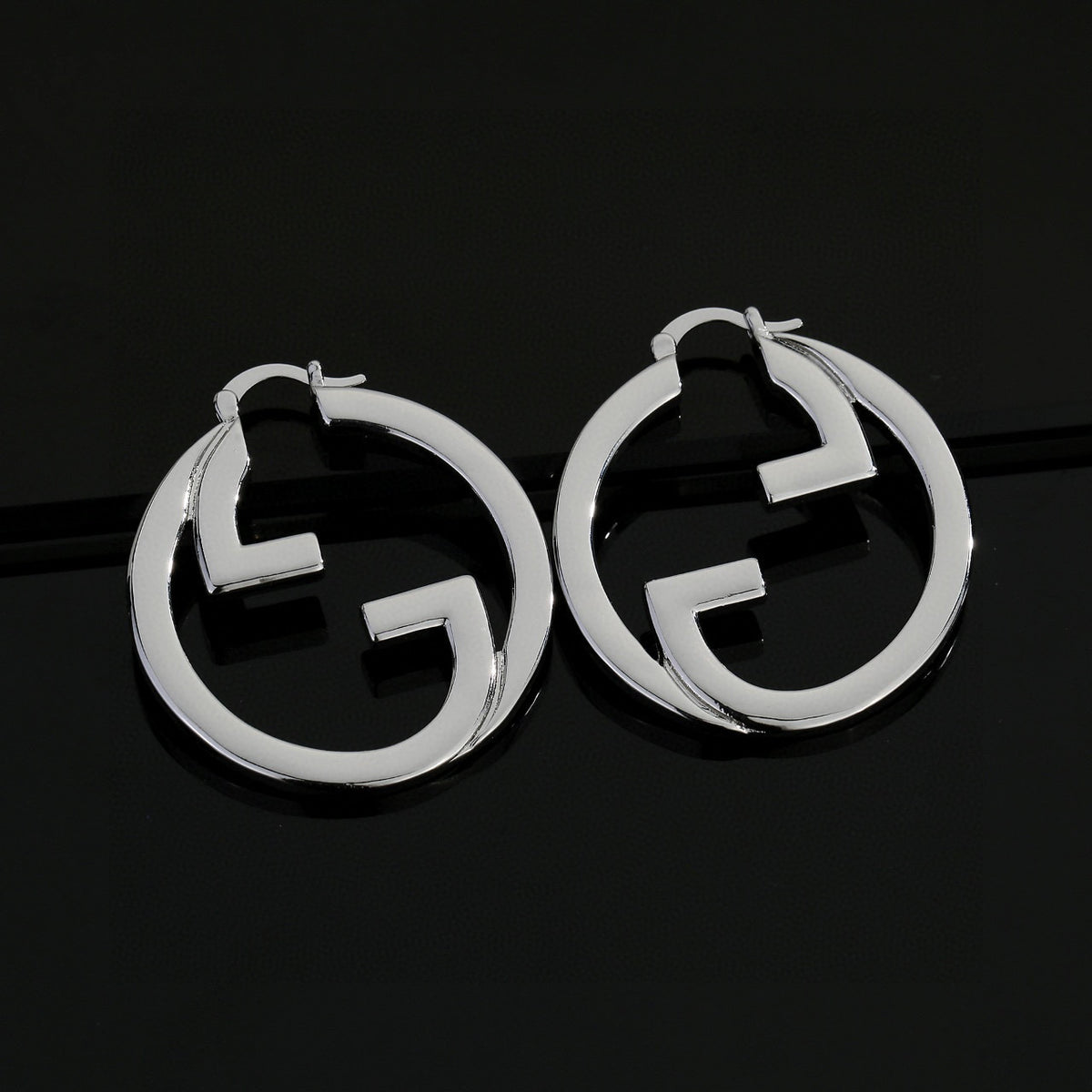 Geometric Emblem Stud Earrings in Polished Metal-Tone – Design 014 side detail