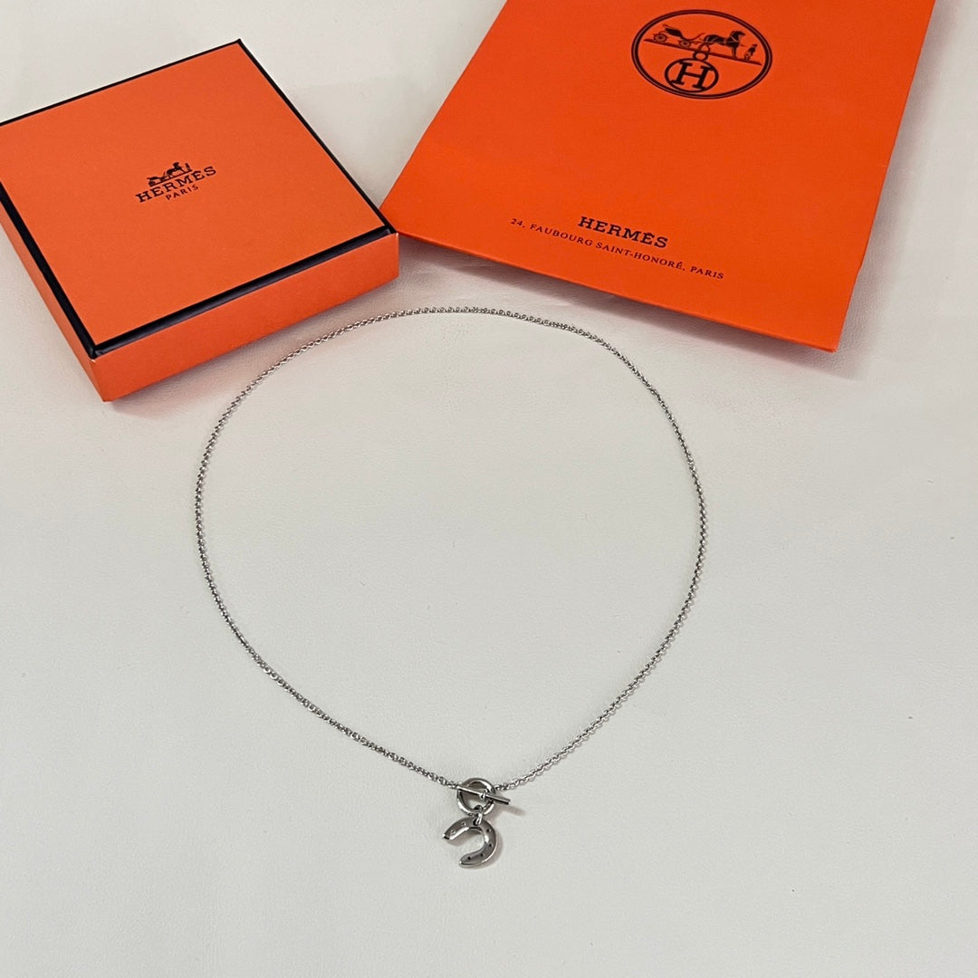 Horse Pendant Necklace in Polished Metal-Tone – Design 007 front product view