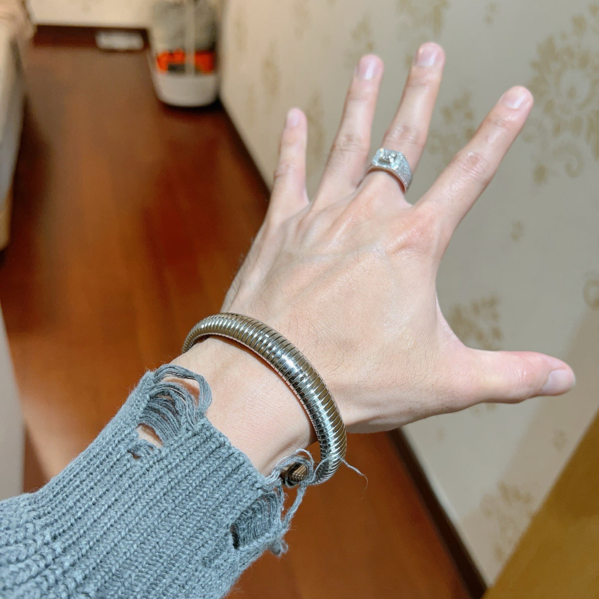 Geometric Emblem Statement Ring in Polished Metal-Tone – Design 016 styled product view